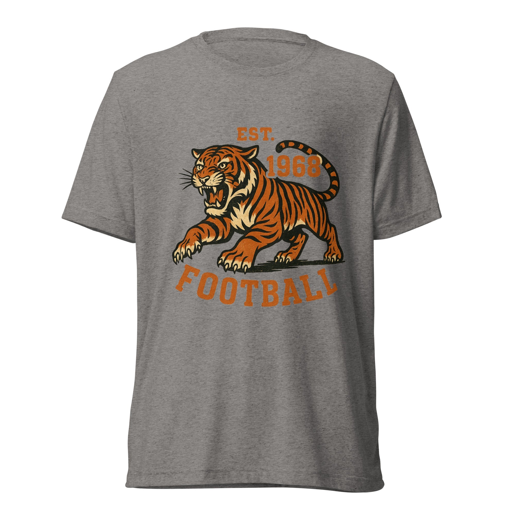 Retro Tiger Football T-Shirt | Est. 1968 Vintage Style | Elite Tri - Blend - Bluegrass Elite Apparel LLC