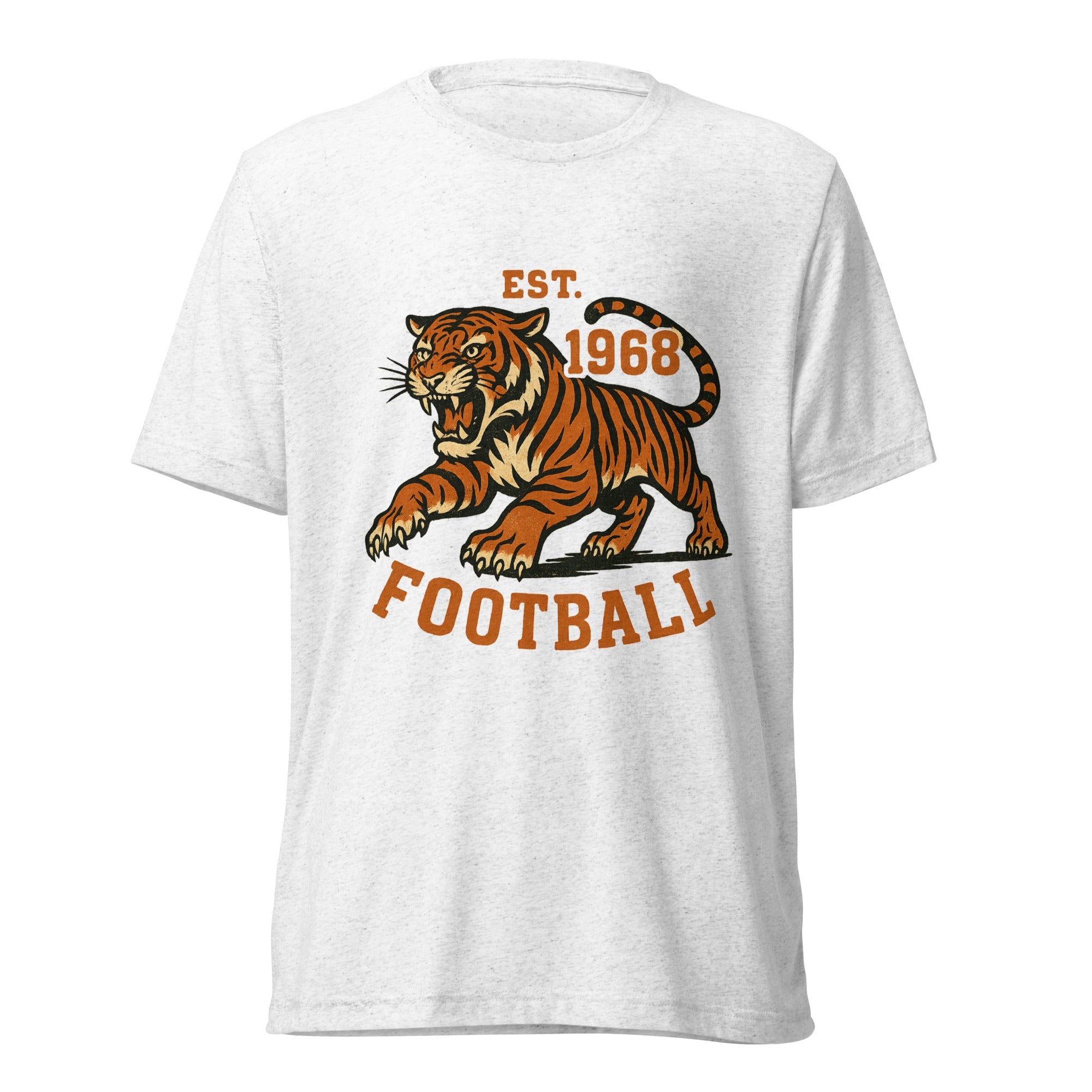 Retro Tiger Football T-Shirt | Est. 1968 Vintage Style | Elite Tri - Blend - Bluegrass Elite Apparel LLC