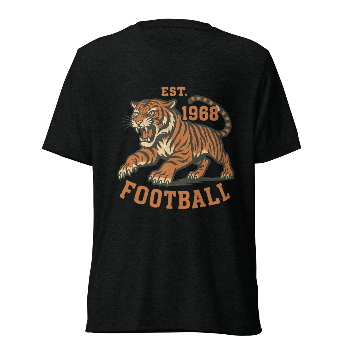 Retro Tiger Football T-Shirt | Est. 1968 Vintage Style | Elite Tri - Blend - Bluegrass Elite Apparel LLC