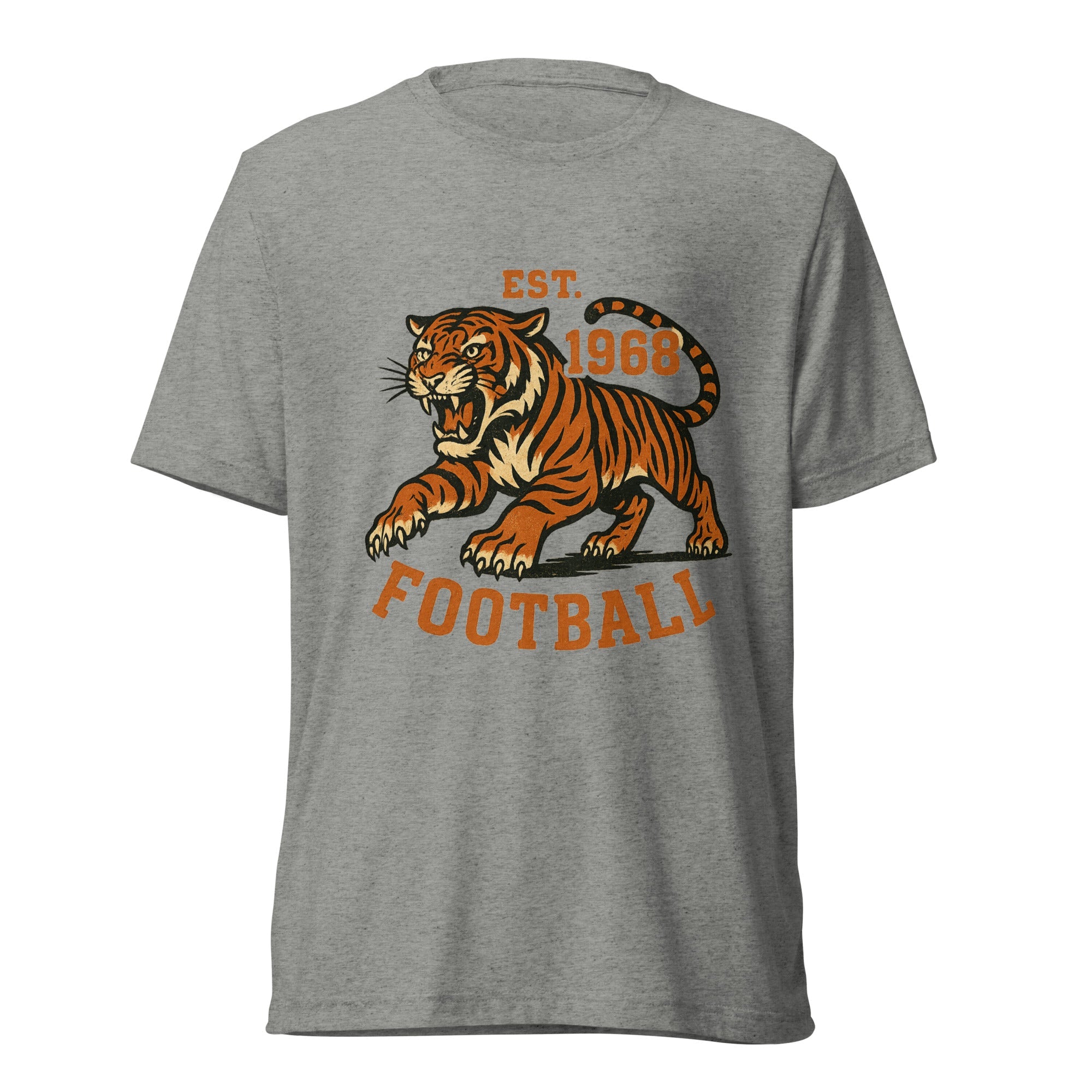 Retro Tiger Football T-Shirt | Est. 1968 Vintage Style | Elite Tri - Blend - Bluegrass Elite Apparel LLC