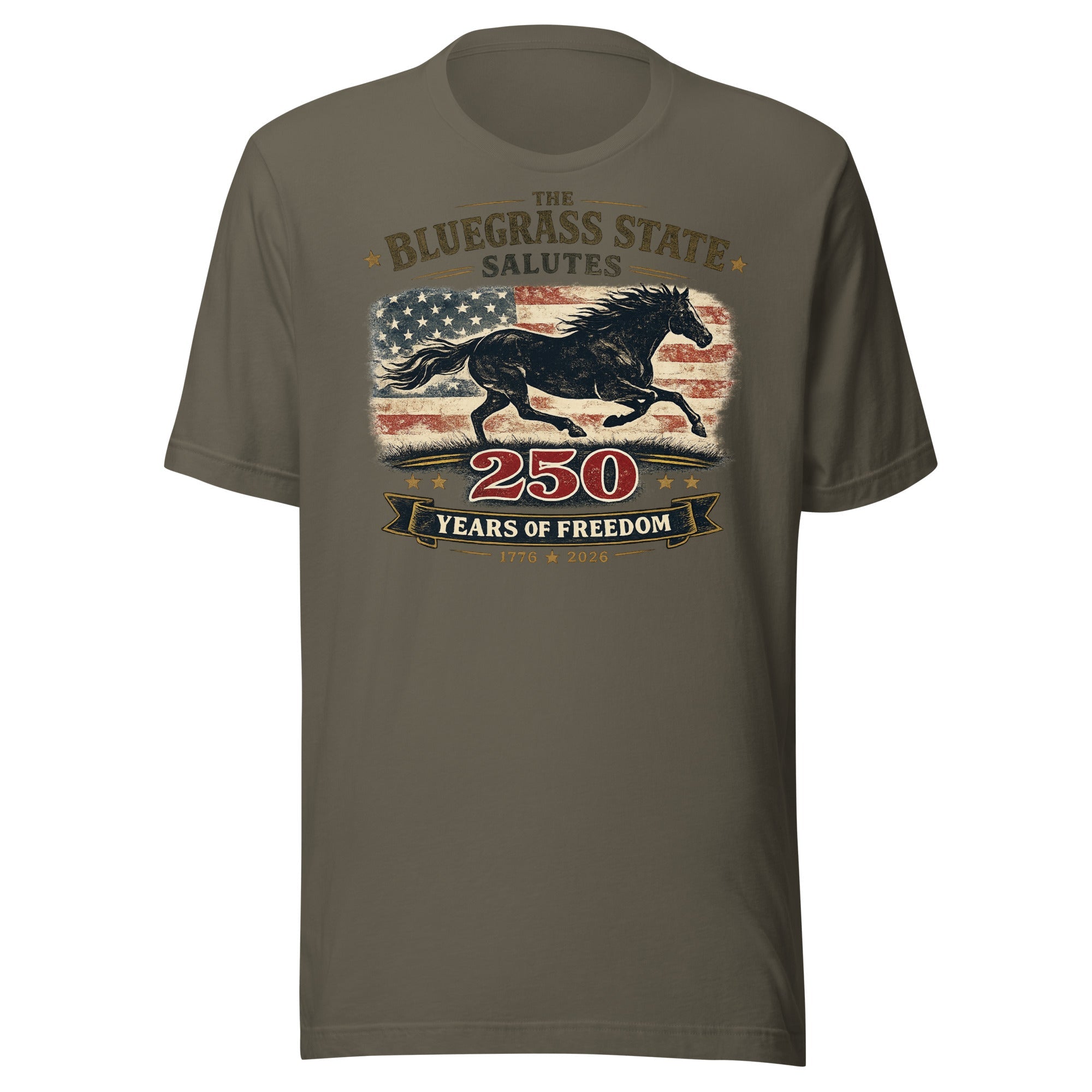 The Bluegrass State Salutes 250 Years of Freedom T-Shirt | Running Horse Heritage Design | Classic - Bluegrass Elite Apparel LLC