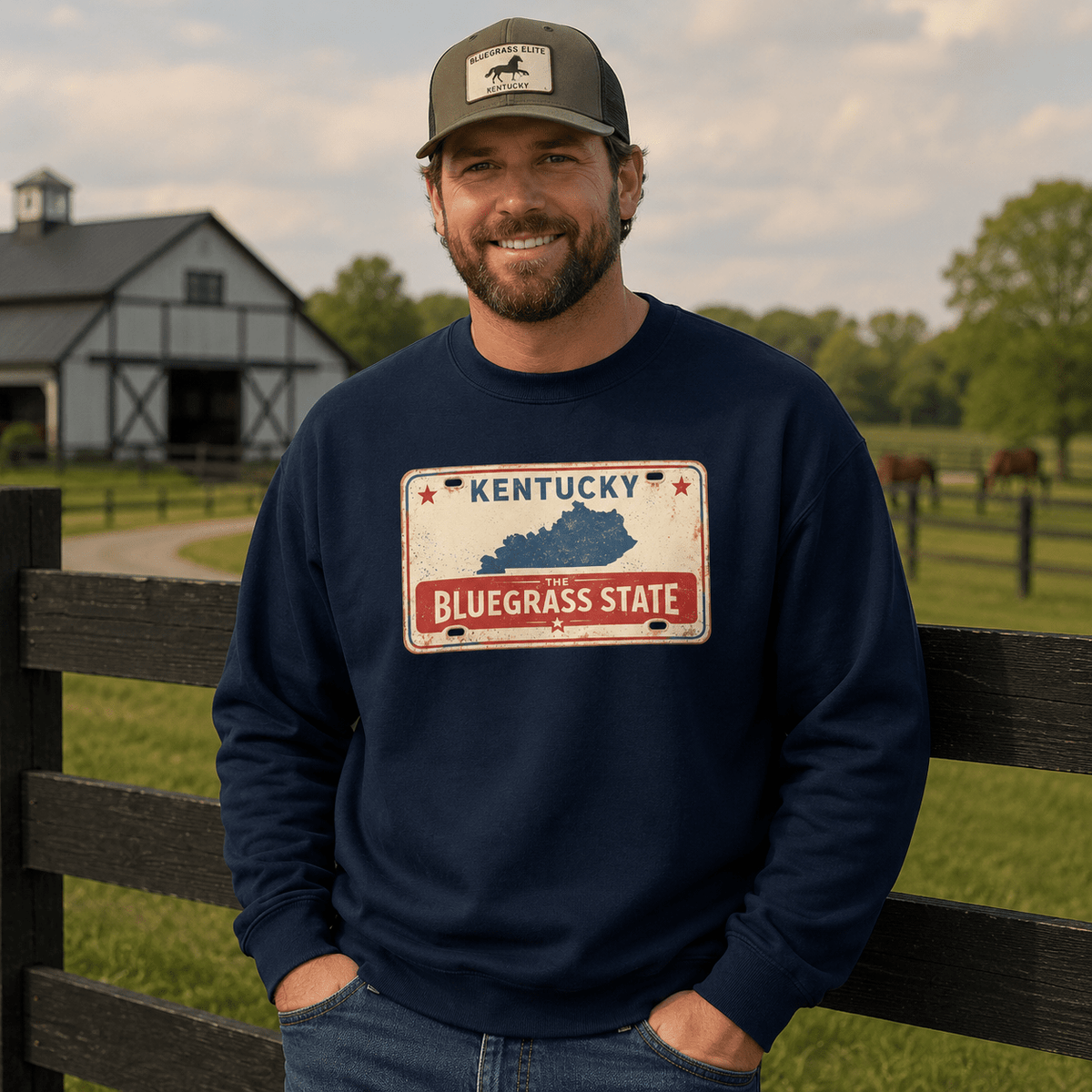 The Bluegrass State Sweatshirt | Retro License Plate Graphic | Unisex Pullover - Bluegrass Elite Apparel LLC