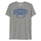 Front view of a athletic gray T-shirt with blue outlined Kentucky block lettering above a football outline.
