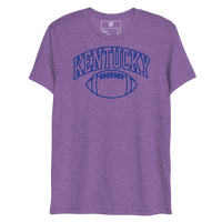 Front view of a heather purple T-shirt with blue outlined Kentucky block lettering above a football outline.