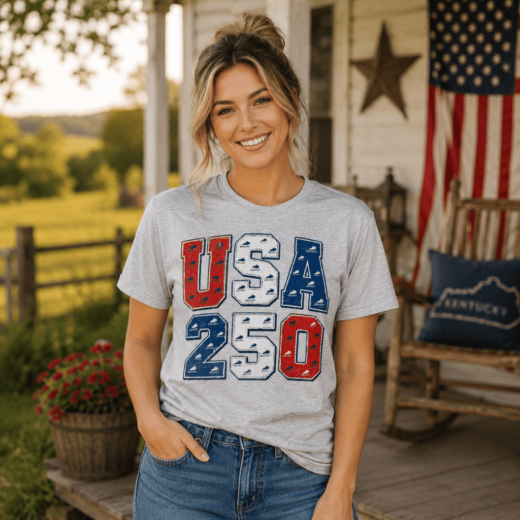 USA 250 Kentucky Heritage T-Shirt | Vintage Patriotic Number Design | Classic - Bluegrass Elite Apparel LLC