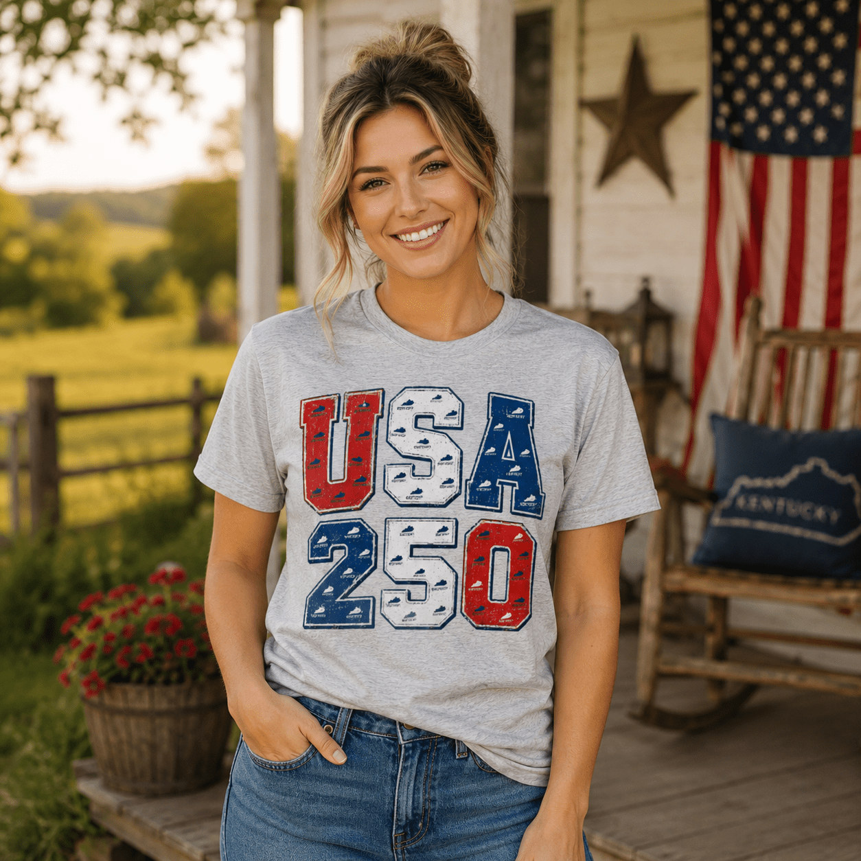 USA 250 Kentucky Heritage T-Shirt | Vintage Patriotic Number Design | Classic - Bluegrass Elite Apparel LLC