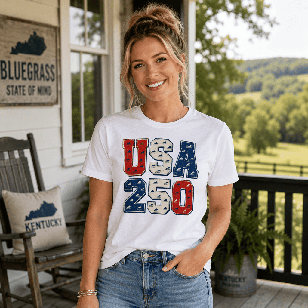 USA 250 Vintage Collegiate Women's Relaxed T-Shirt | Kentucky Heritage Design - Bluegrass Elite Apparel LLC